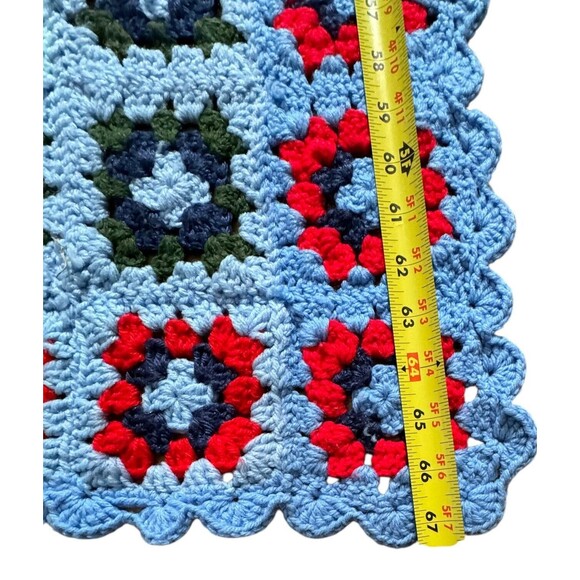 Vintage Handmade‎ Colorful Granny Square Crotchet Blanket Scalloped Edge 64x67 - Picture 8 of 9